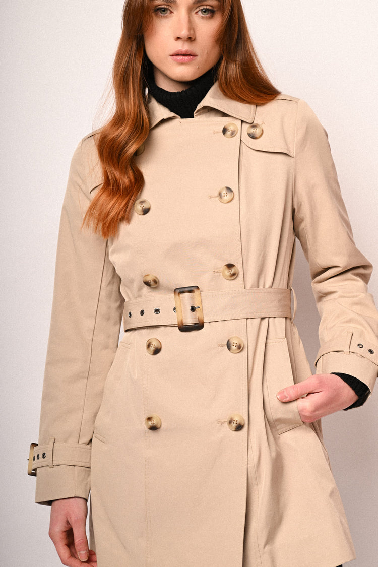 Hooded & belted double-breasted trench coat