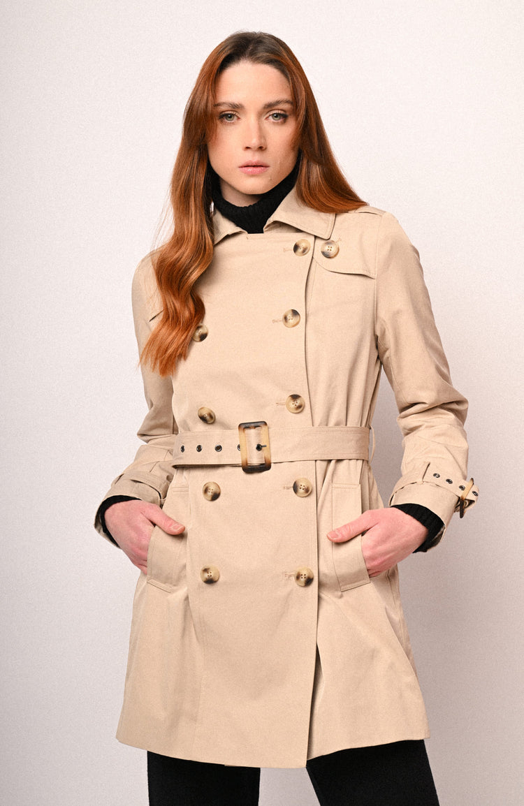 Hooded & belted double-breasted trench coat