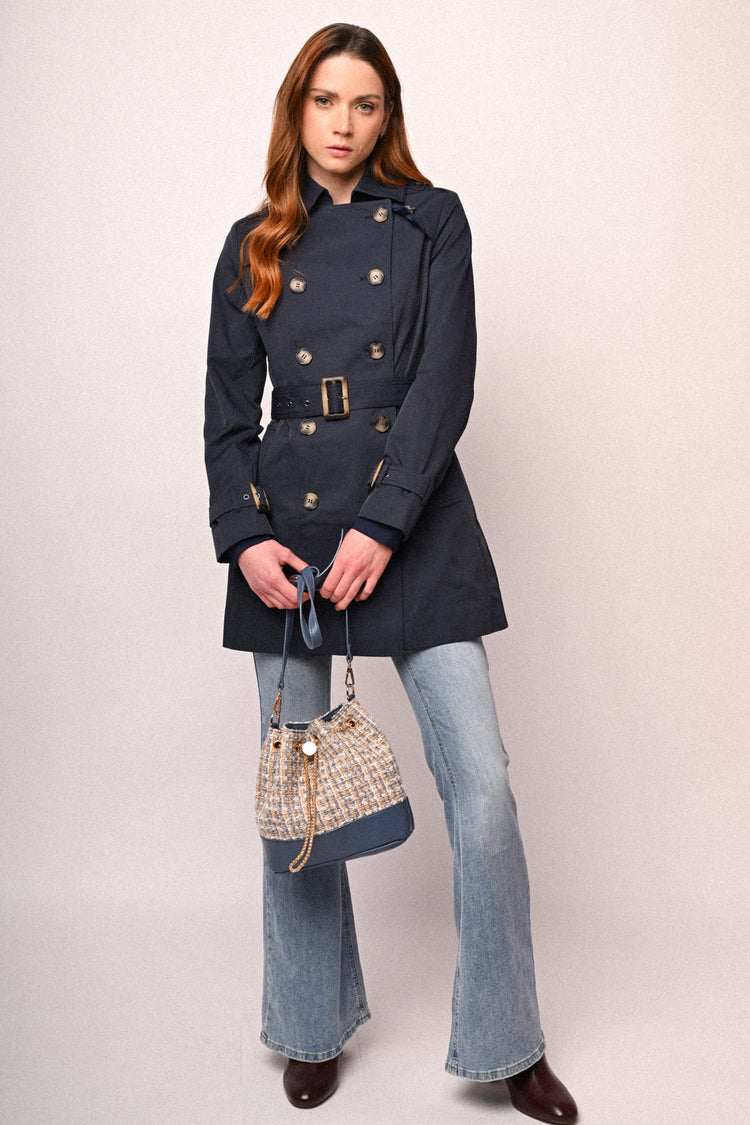 Belted double-breasted basic trench coat