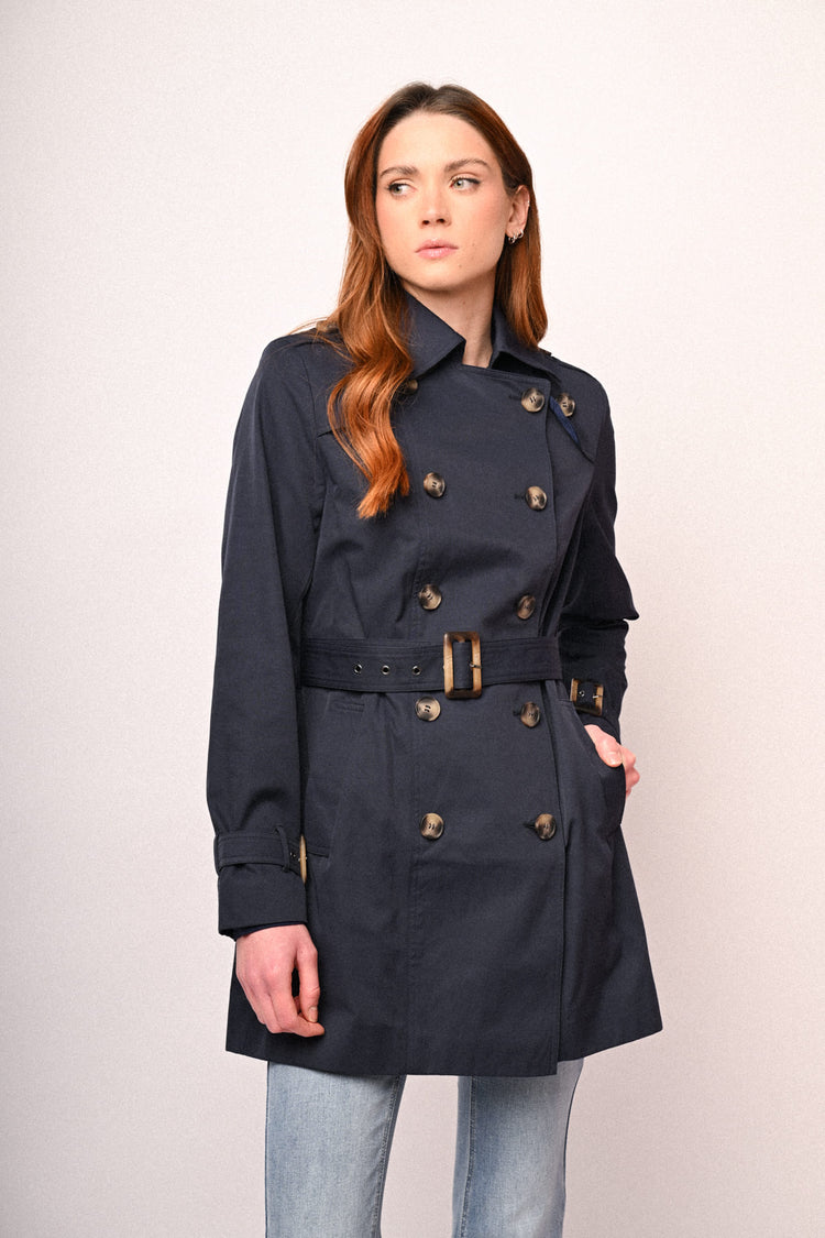 Belted double-breasted basic trench coat