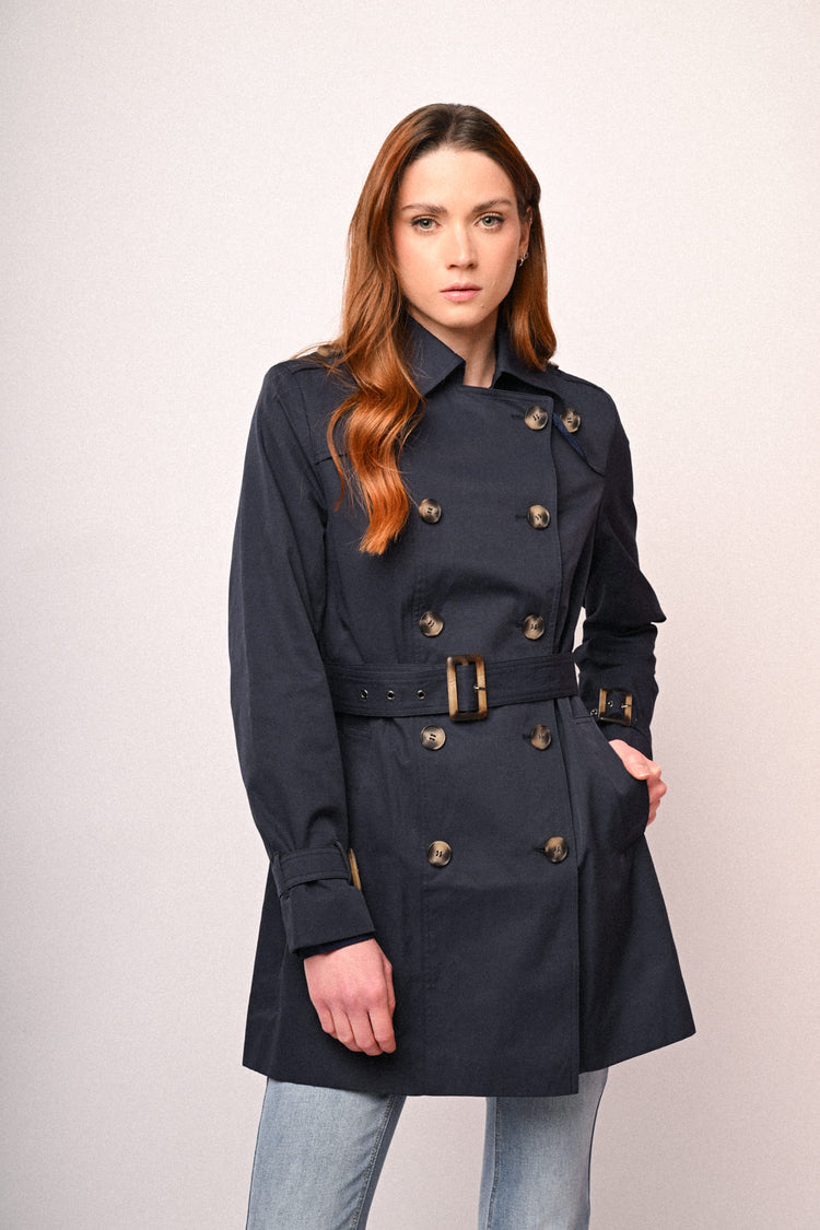 Belted double-breasted basic trench coat