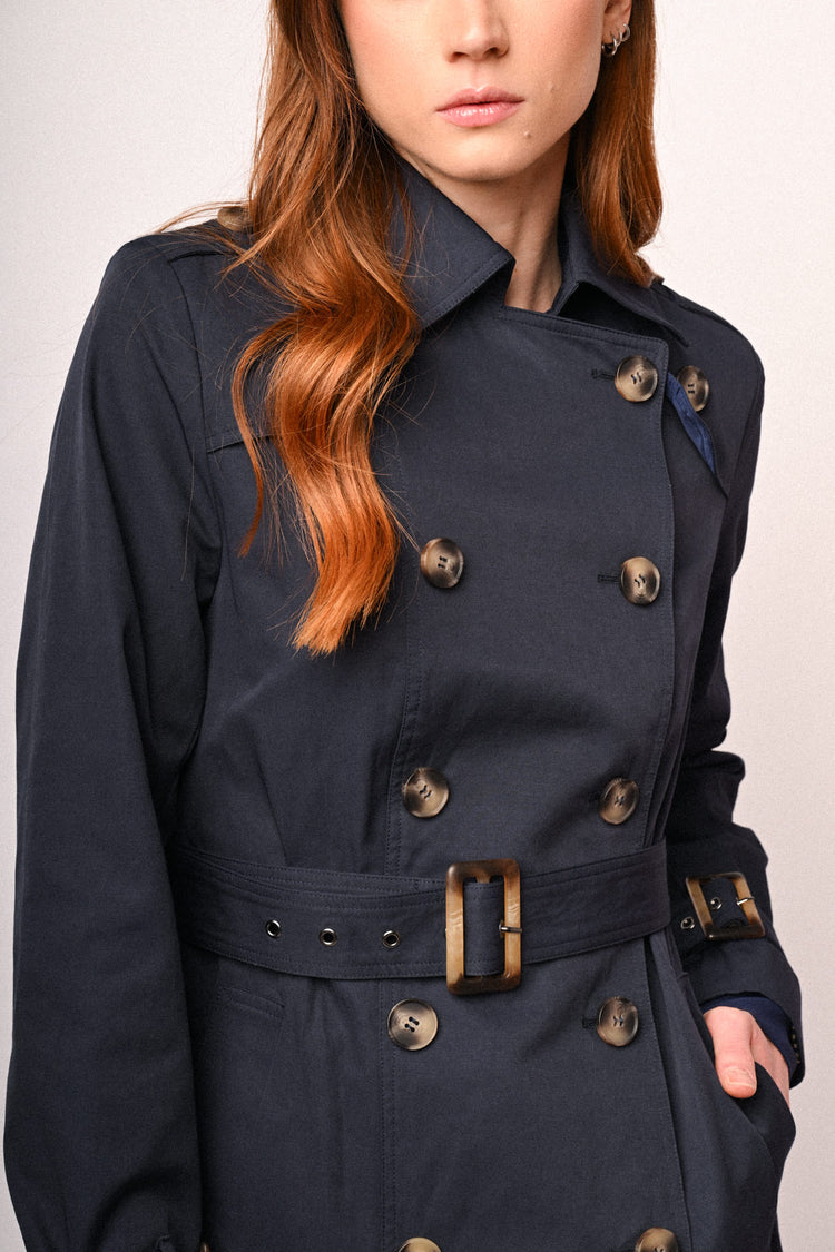 Belted double-breasted basic trench coat