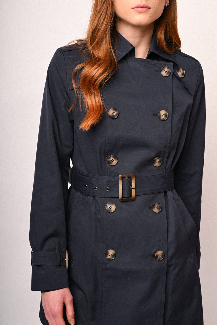 Belted double-breasted basic trench coat