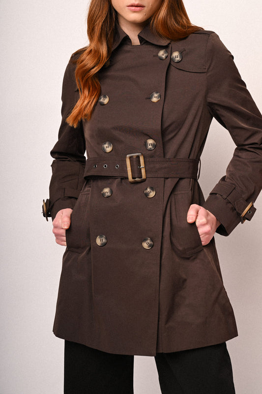 Belted double-breasted basic trench coat