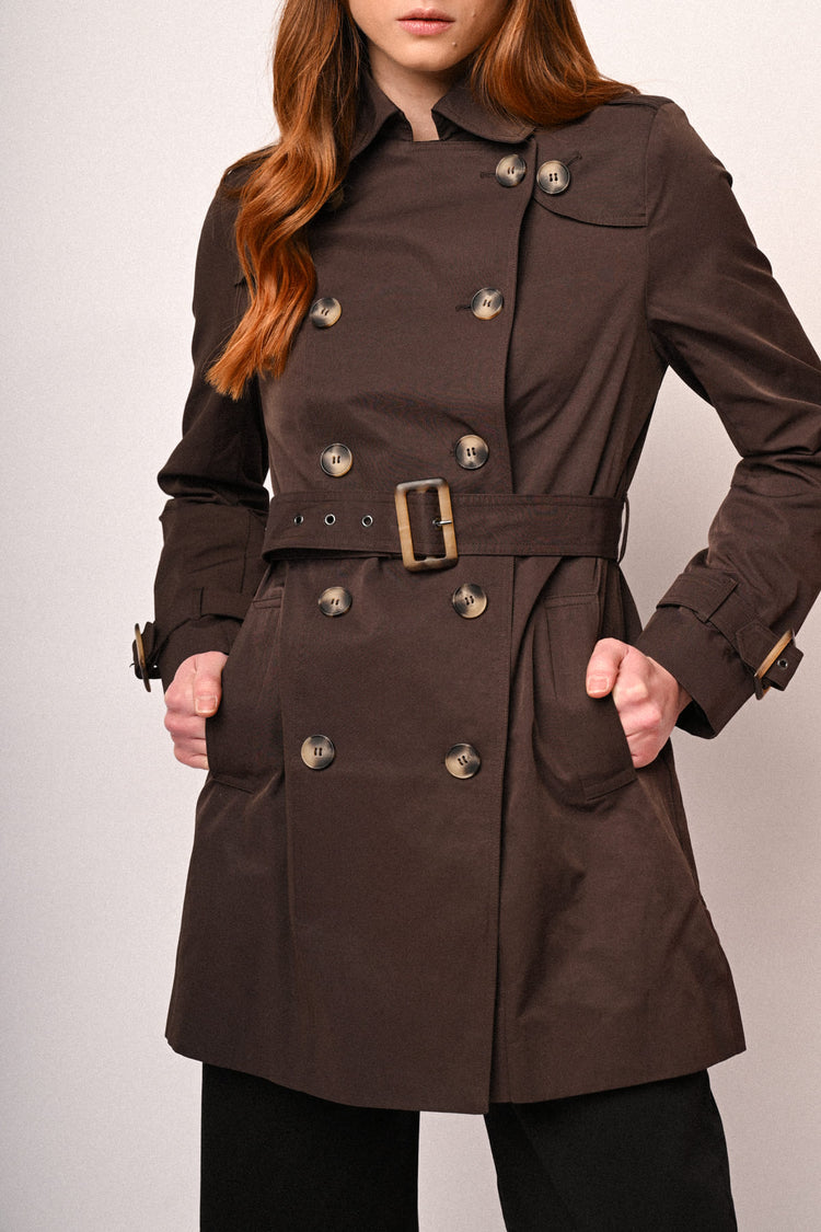 Belted double-breasted basic trench coat
