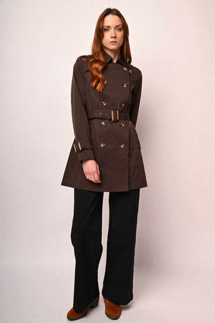 Belted double-breasted basic trench coat