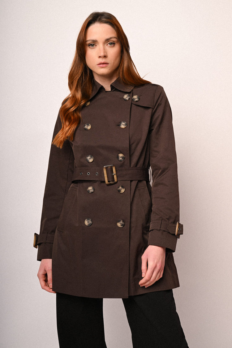 Belted double-breasted basic trench coat
