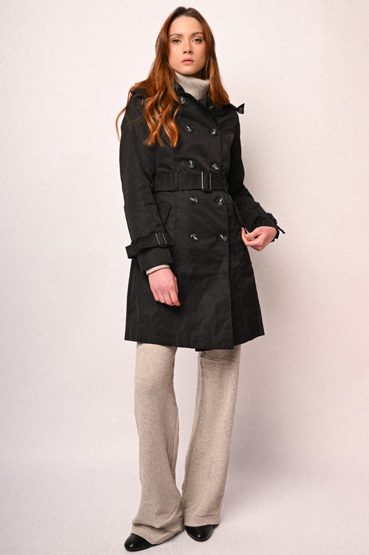 Hooded & belted double-breasted trench coat