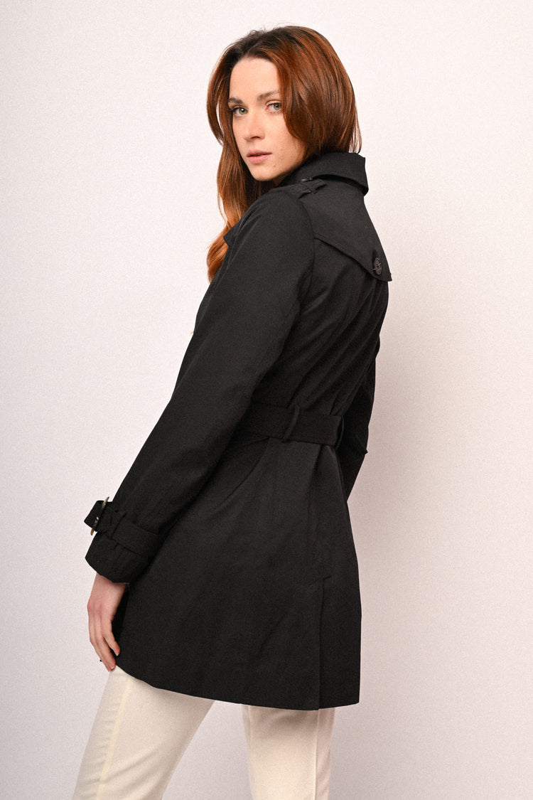 Hooded & belted double-breasted trench coat