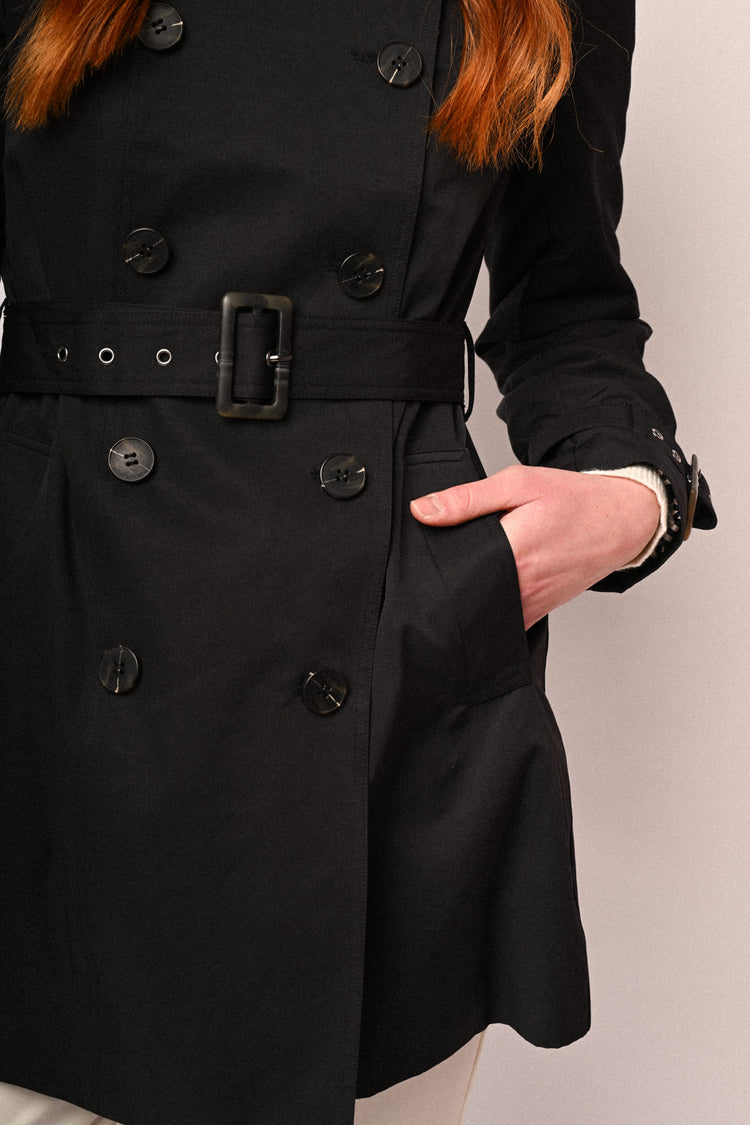 Hooded & belted double-breasted trench coat