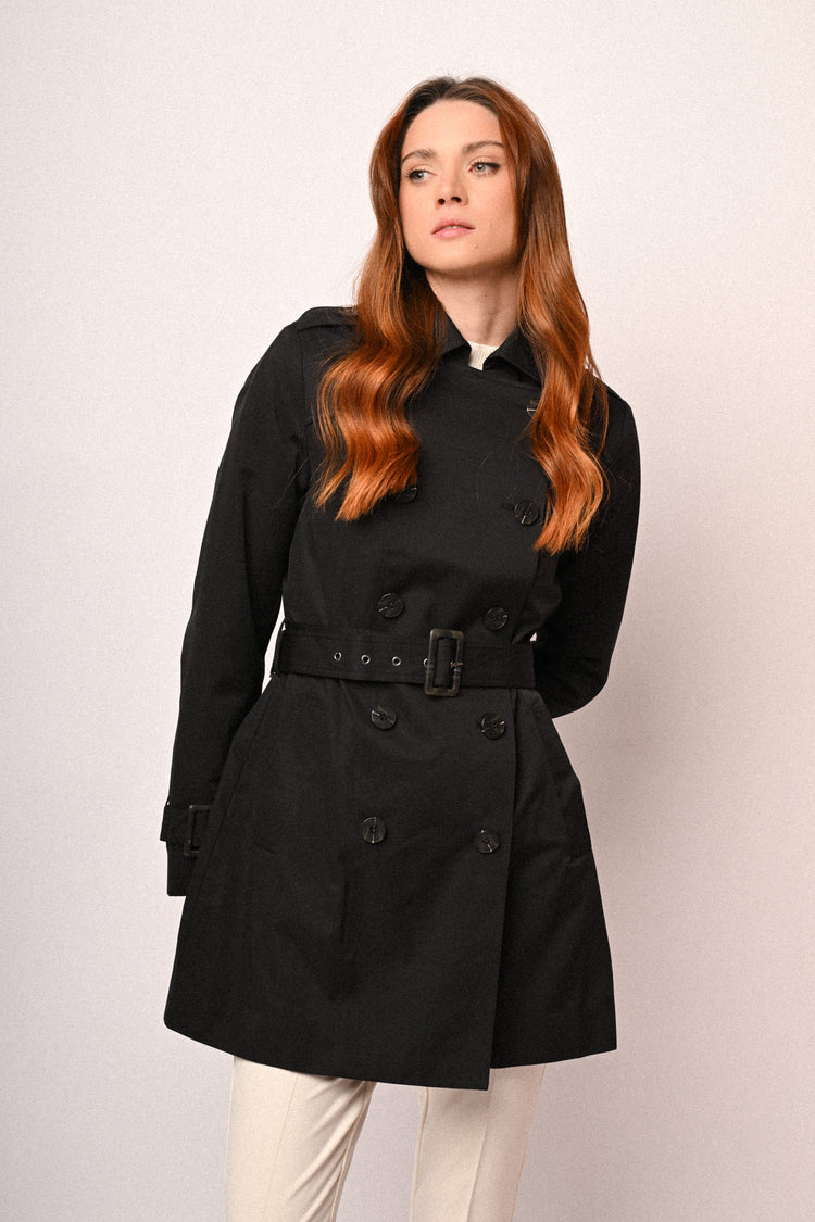 Hooded & belted double-breasted trench coat