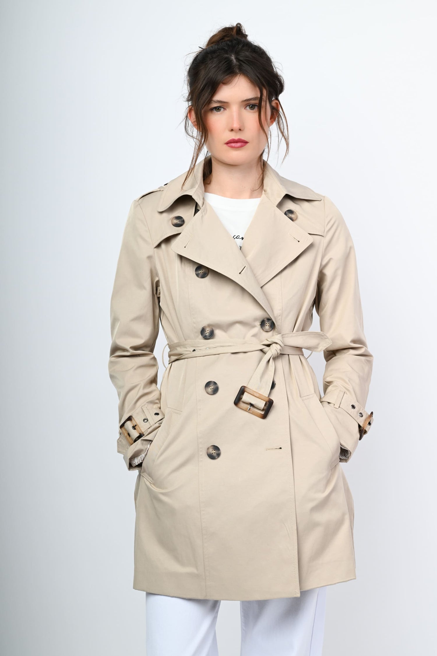 Double-breasted short trench coat - Main Image