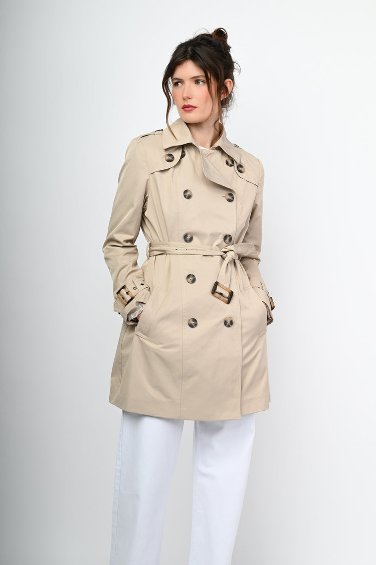 Double-breasted short trench coat