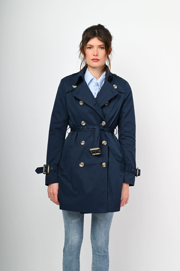 Double-breasted short trench coat