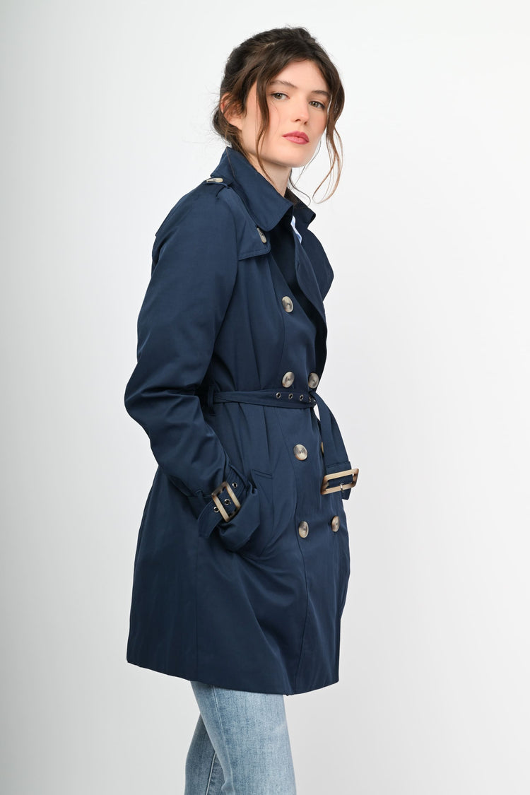 Double-breasted short trench coat