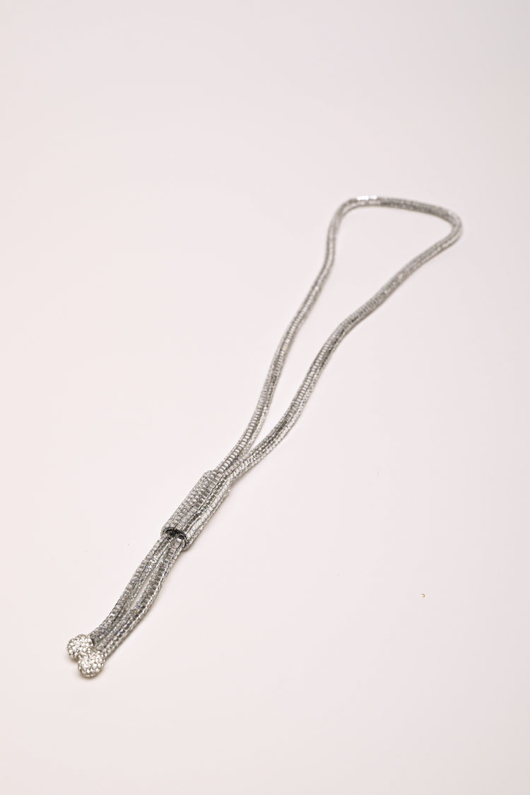 Rhinestone tubular long necklace