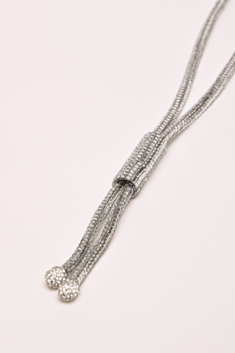 Rhinestone tubular long necklace