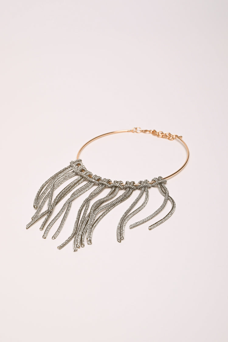 Rhinestone dangling threads necklace
