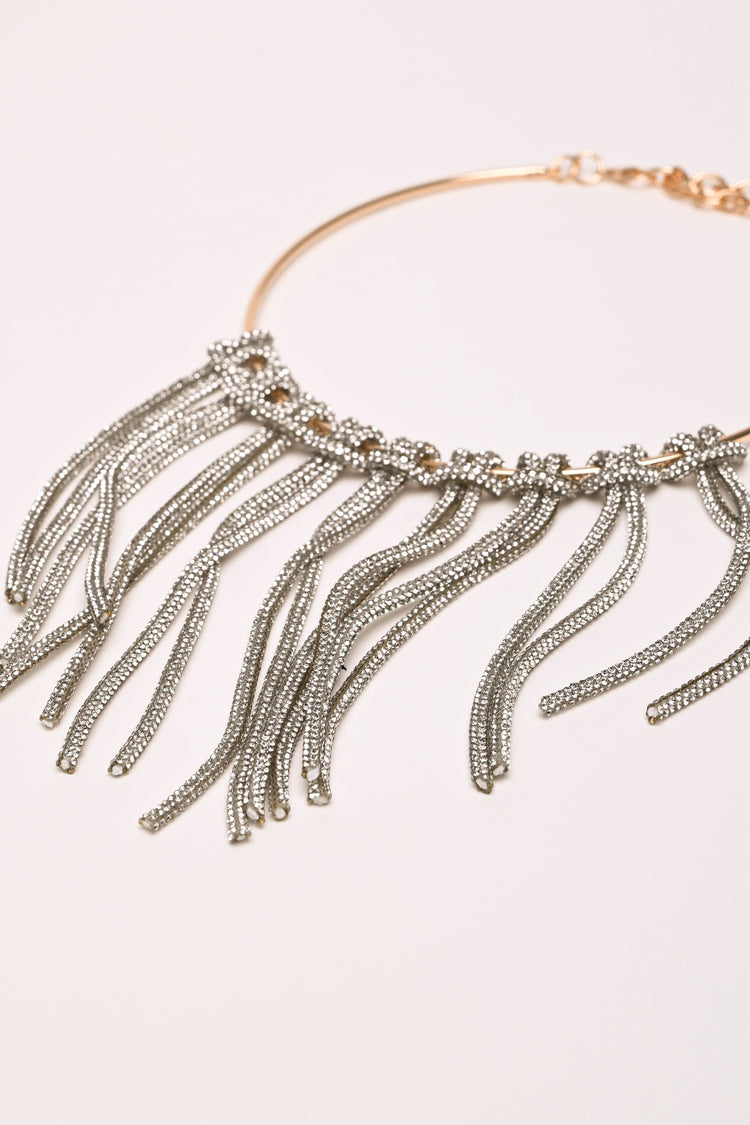 Rhinestone dangling threads necklace