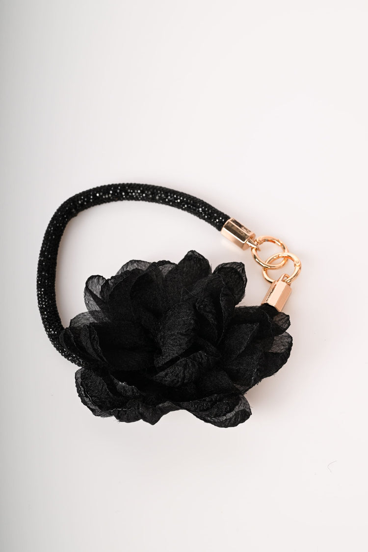 Flower and rhinestone keychain