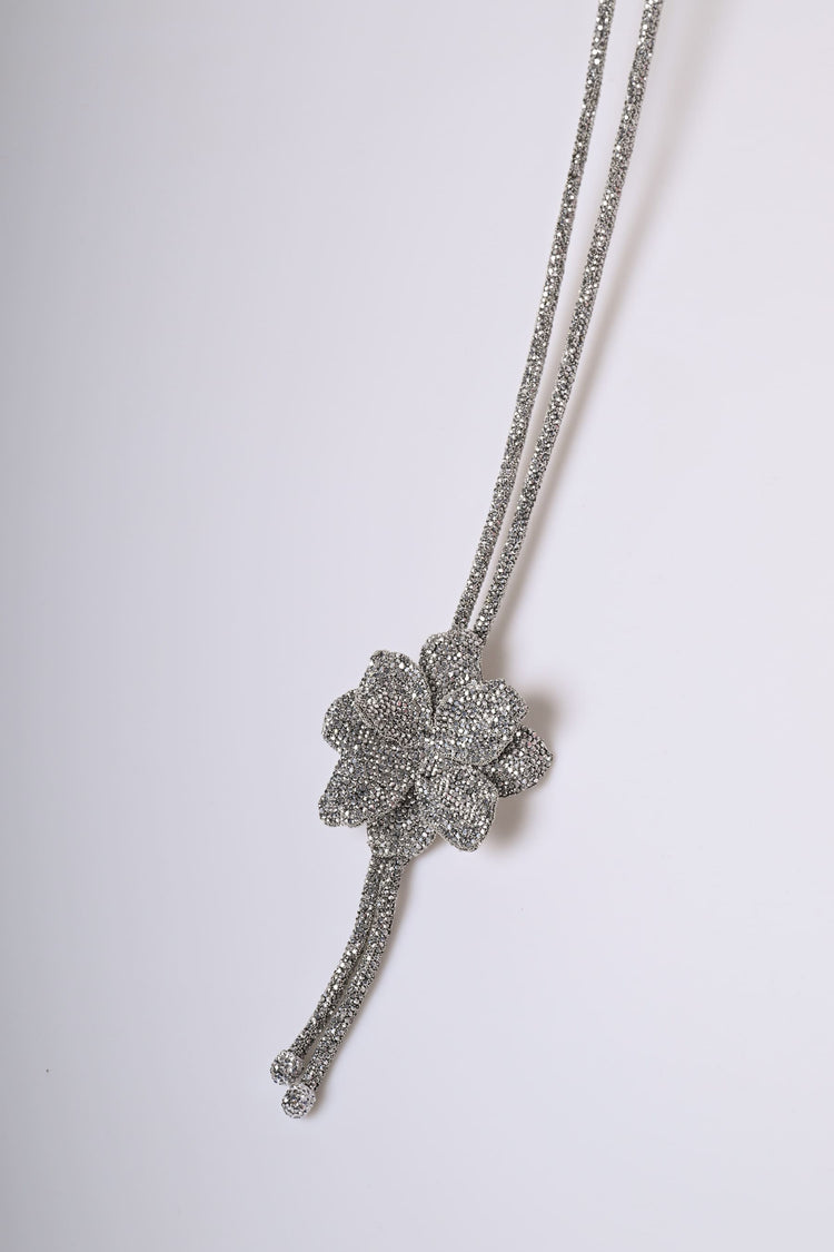 Rhinestone flower long necklace
