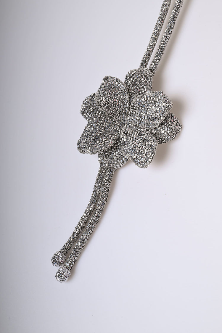 Rhinestone flower long necklace