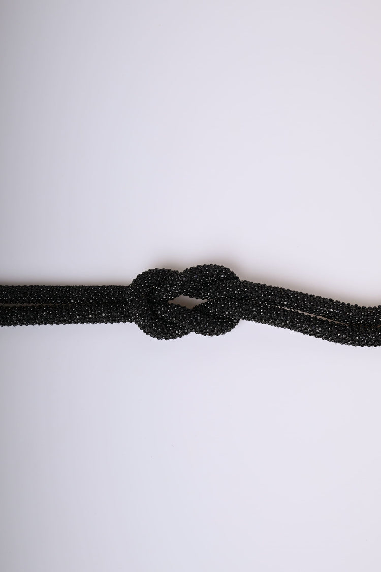 Rhinestones, beads and knot belt