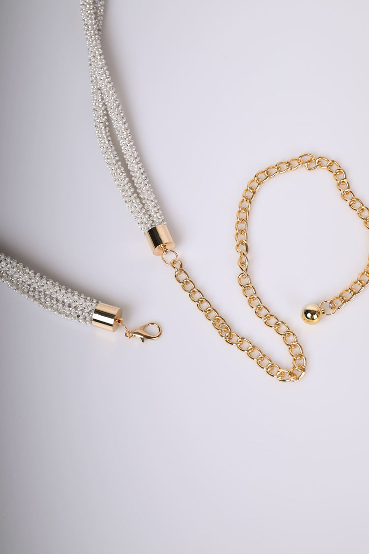 Rhinestones, beads and knot belt