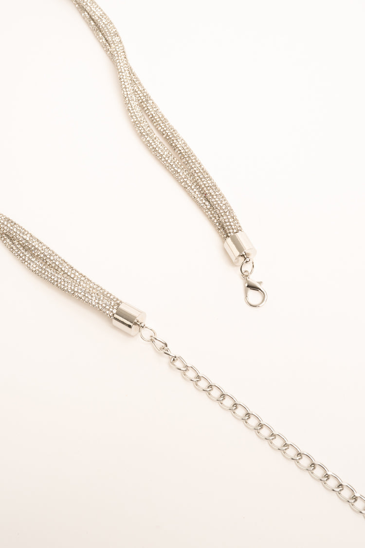 Silver rhinestone-embellished knot jewel belt