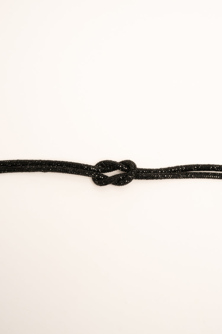 Black rhinestone-embellished knot jewel belt