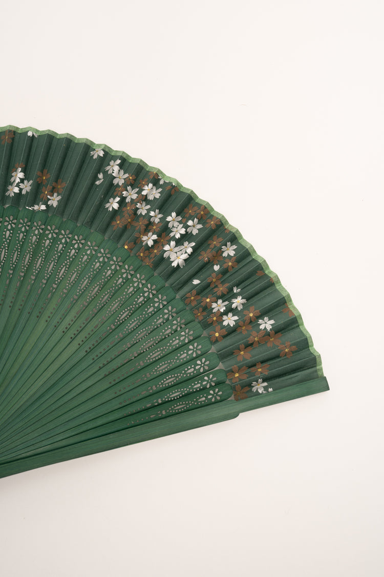 Floral motif green fan