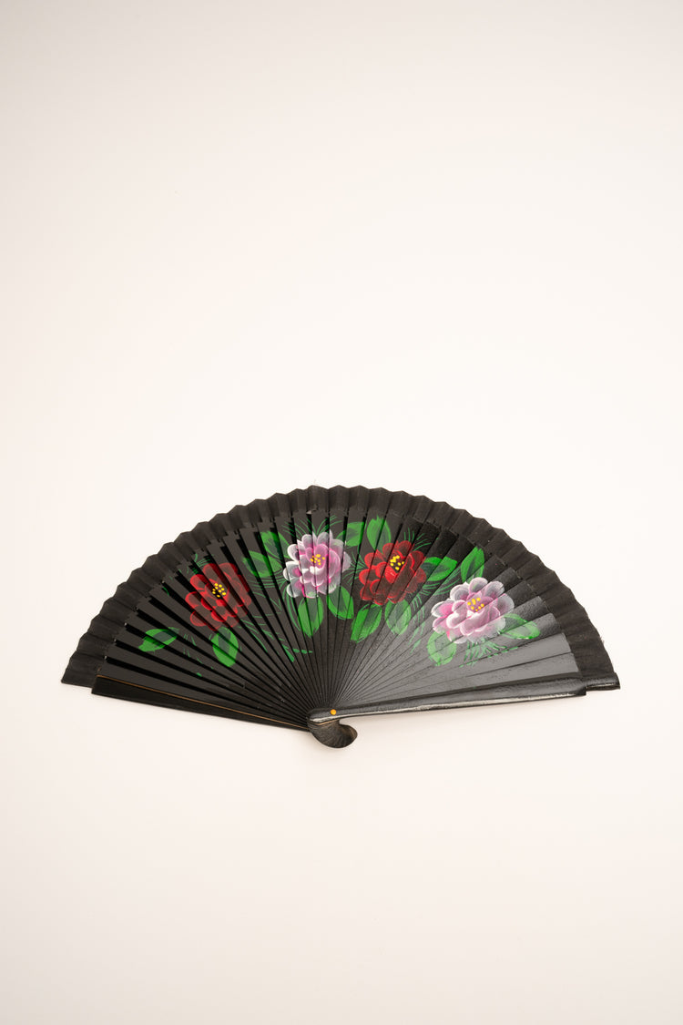 Floral motif black fan
