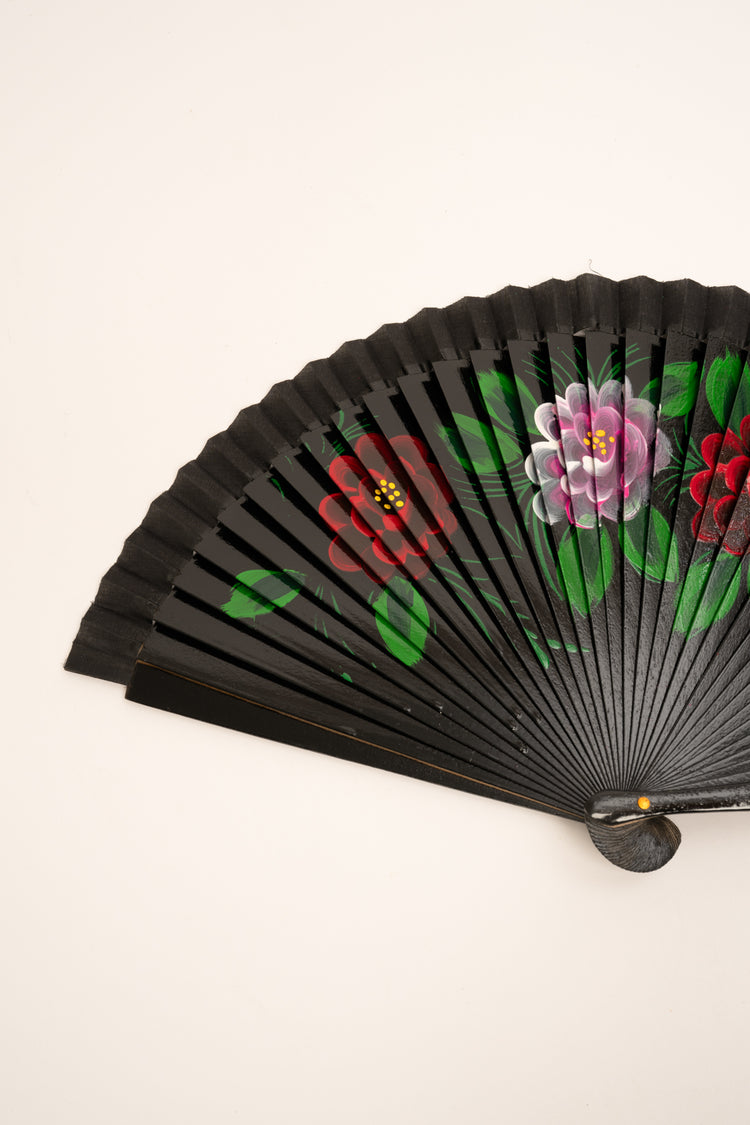Floral motif black fan