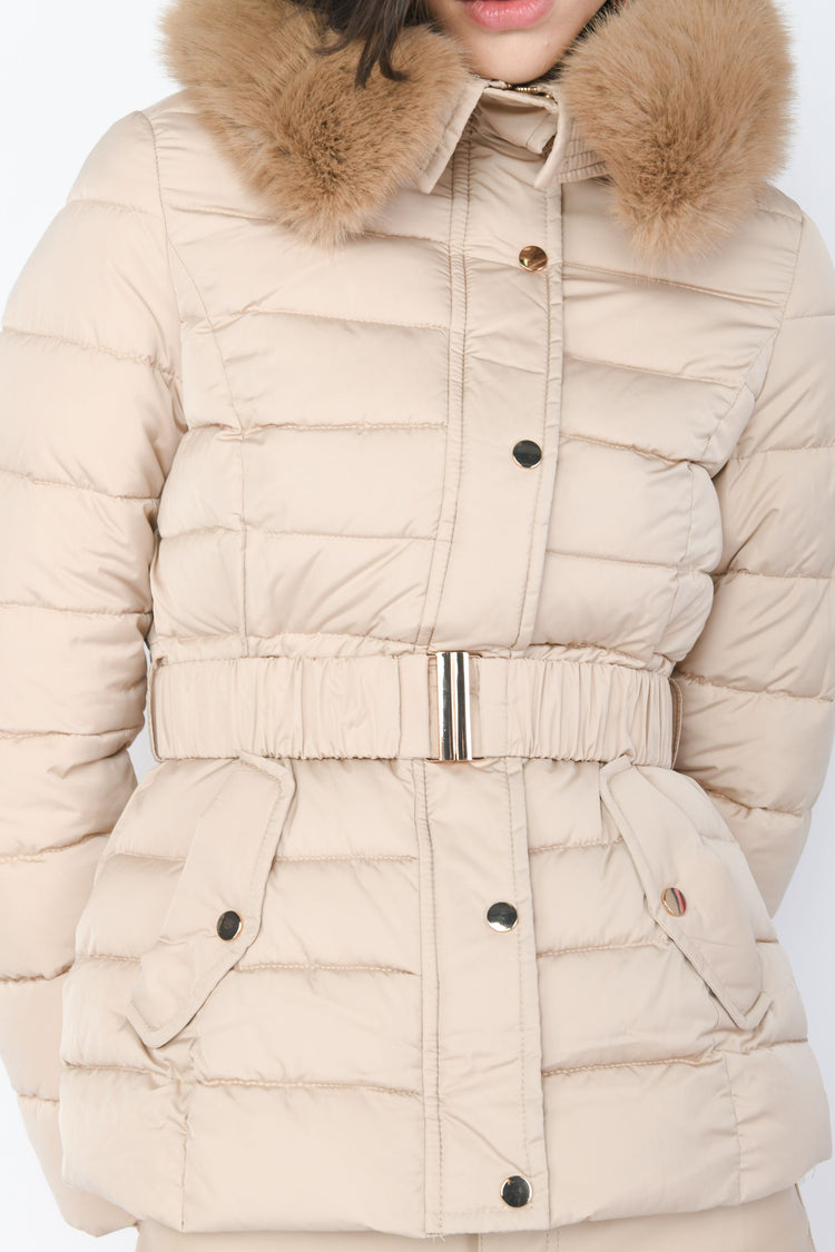 Faux-fur trimmed hood down jacket