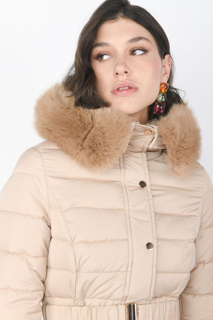 Faux-fur trimmed hood down jacket