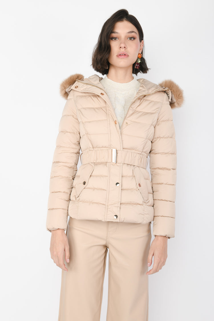 Faux-fur trimmed hood down jacket