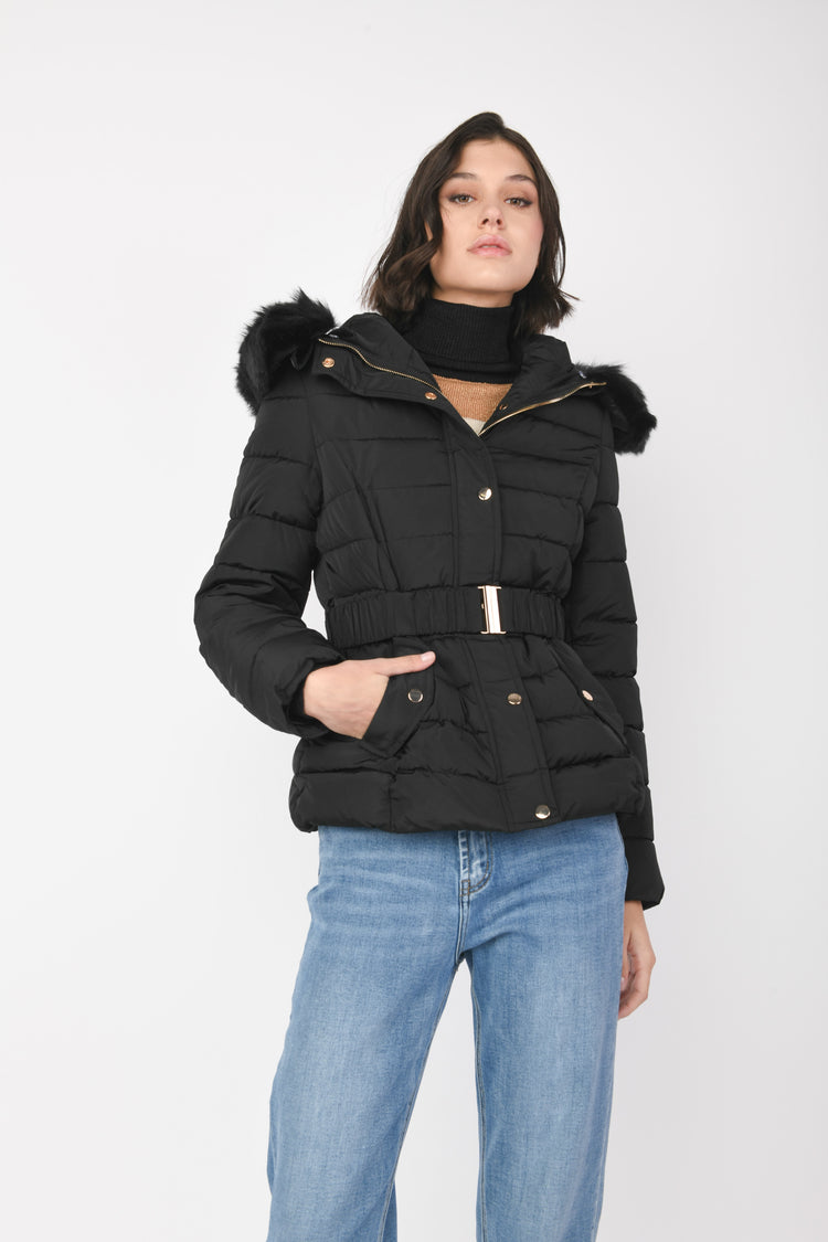 Faux-fur trimmed hood down jacket