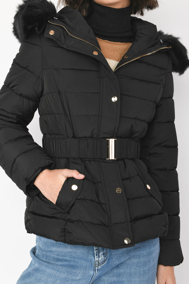 Faux-fur trimmed hood down jacket