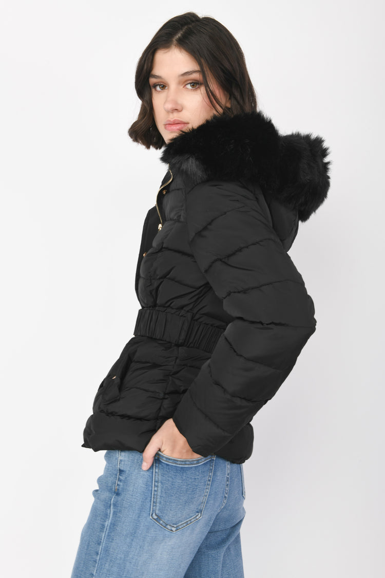 Faux-fur trimmed hood down jacket