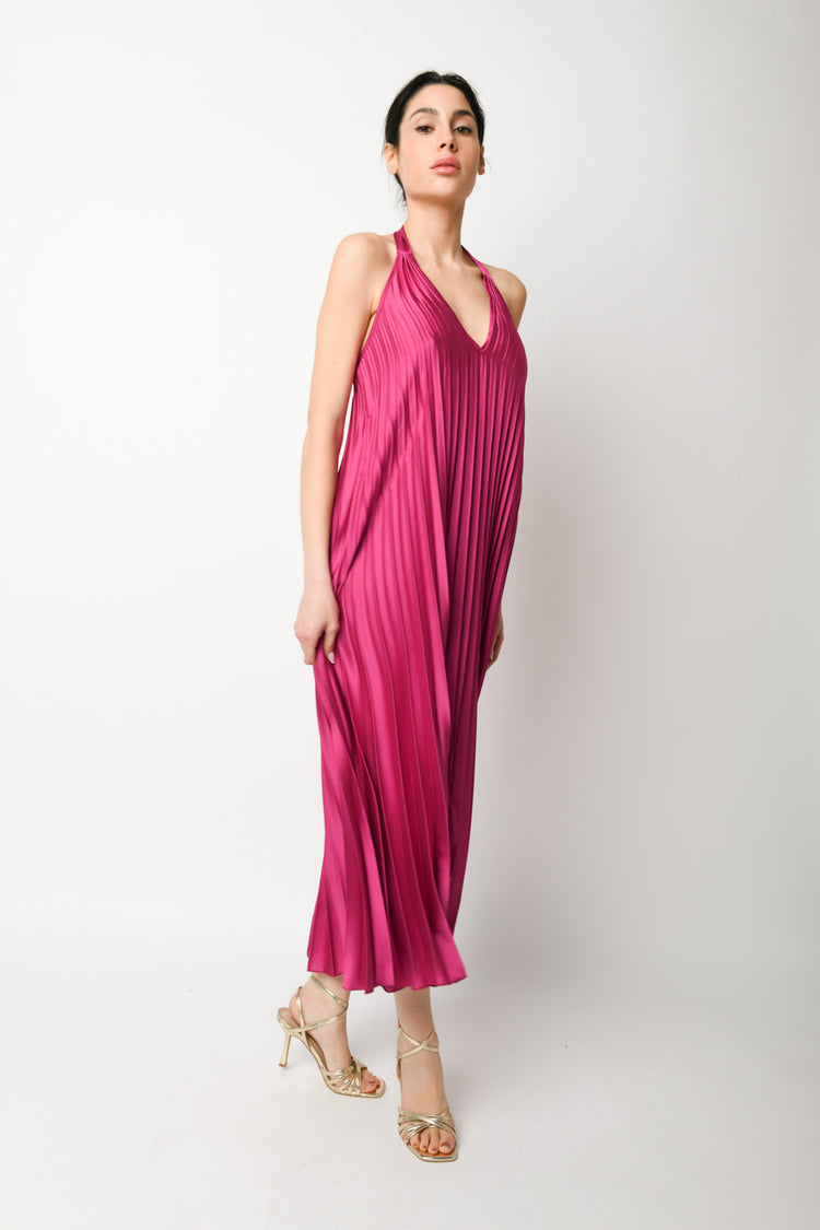 Pleated satin maxi dress