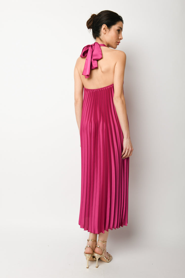 Pleated satin maxi dress