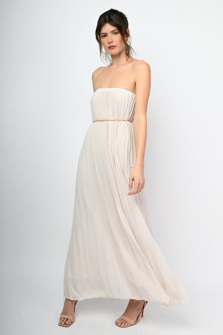 Pleated fabric long dress