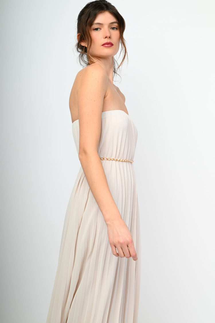 Pleated fabric long dress