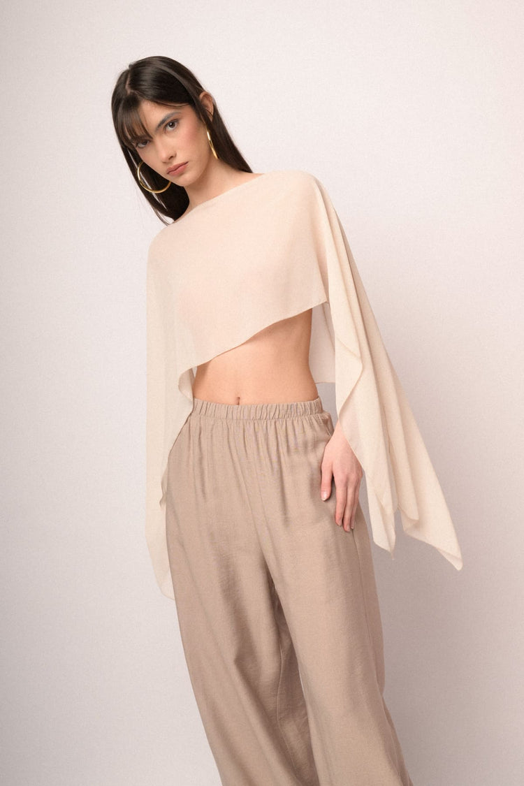 Beige tulle fluid shrug