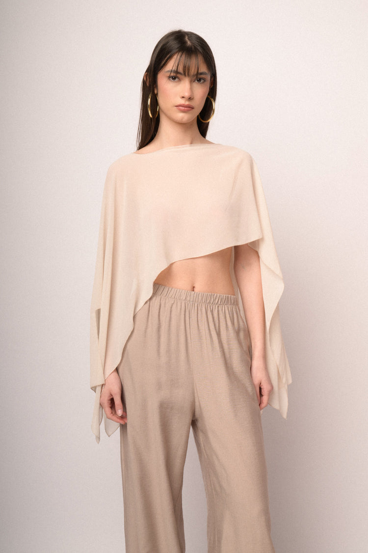 Beige tulle fluid shrug