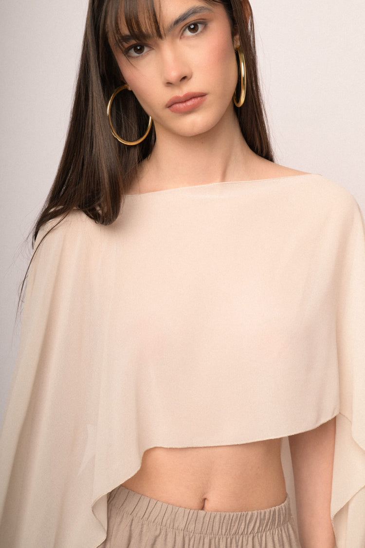 Beige tulle fluid shrug