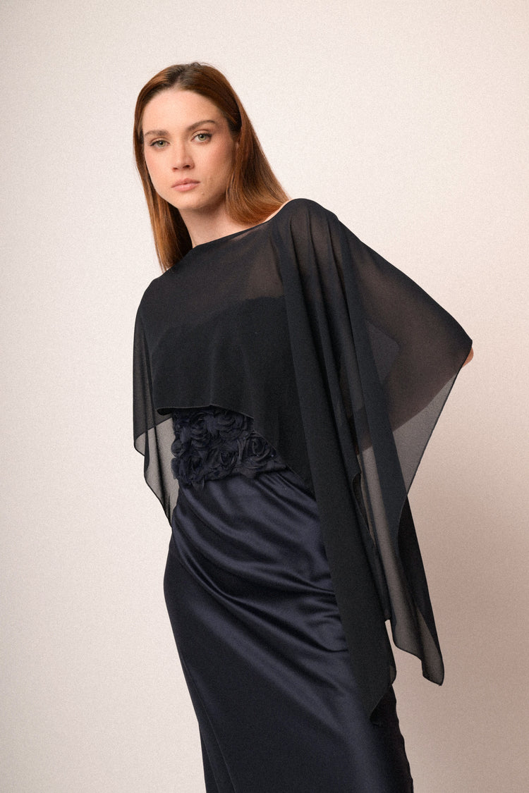 Blue tulle fluid shrug