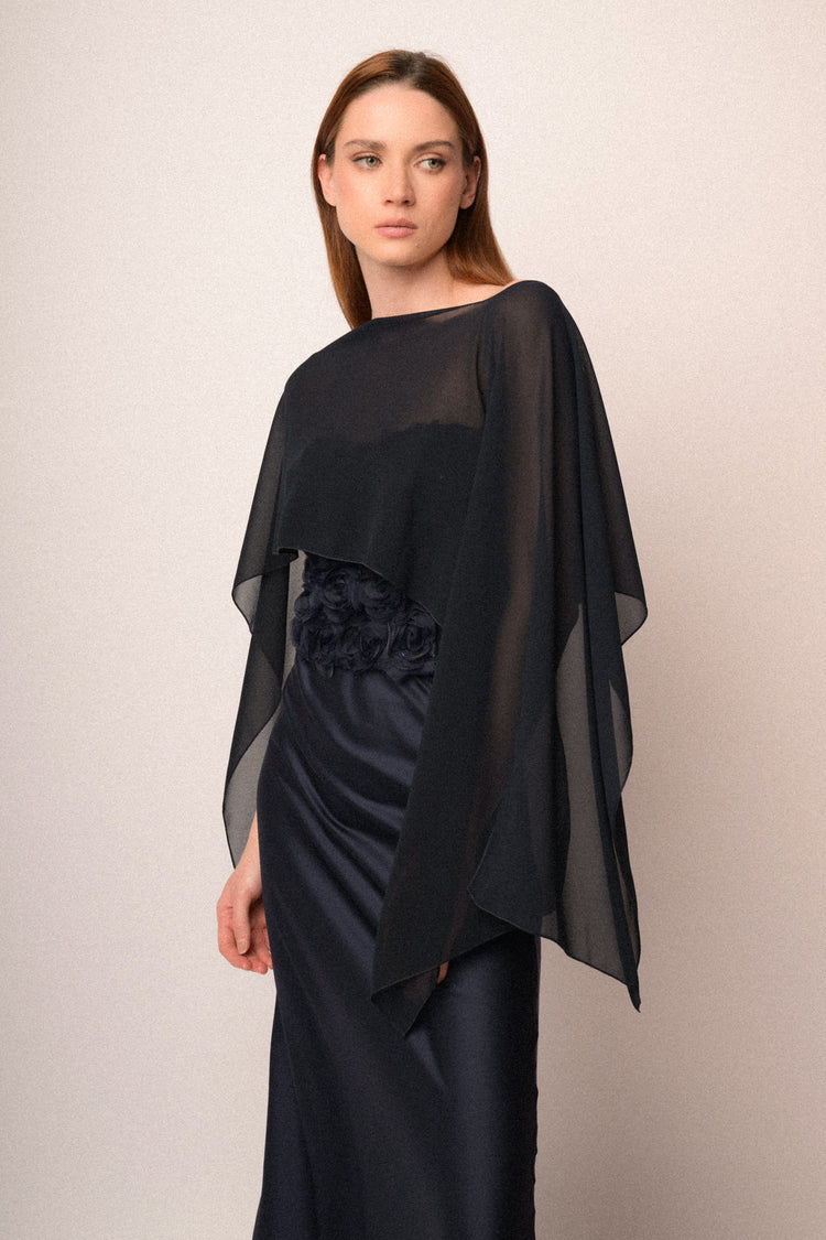 Blue tulle fluid shrug