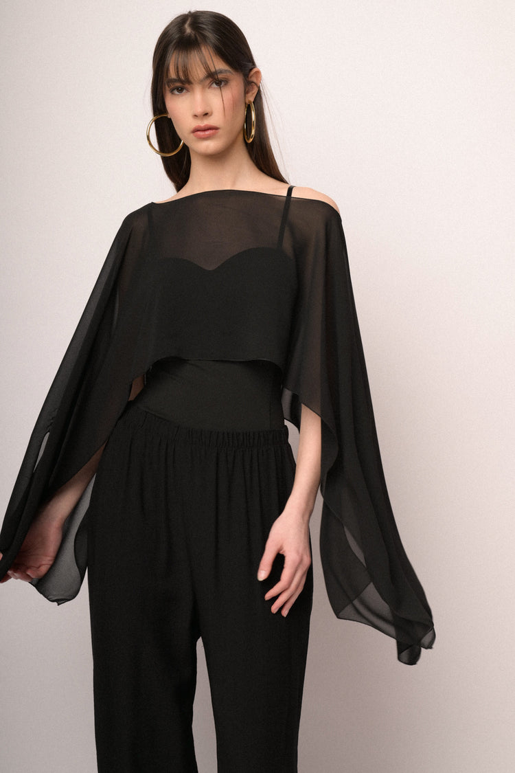 Black tulle fluid shrug