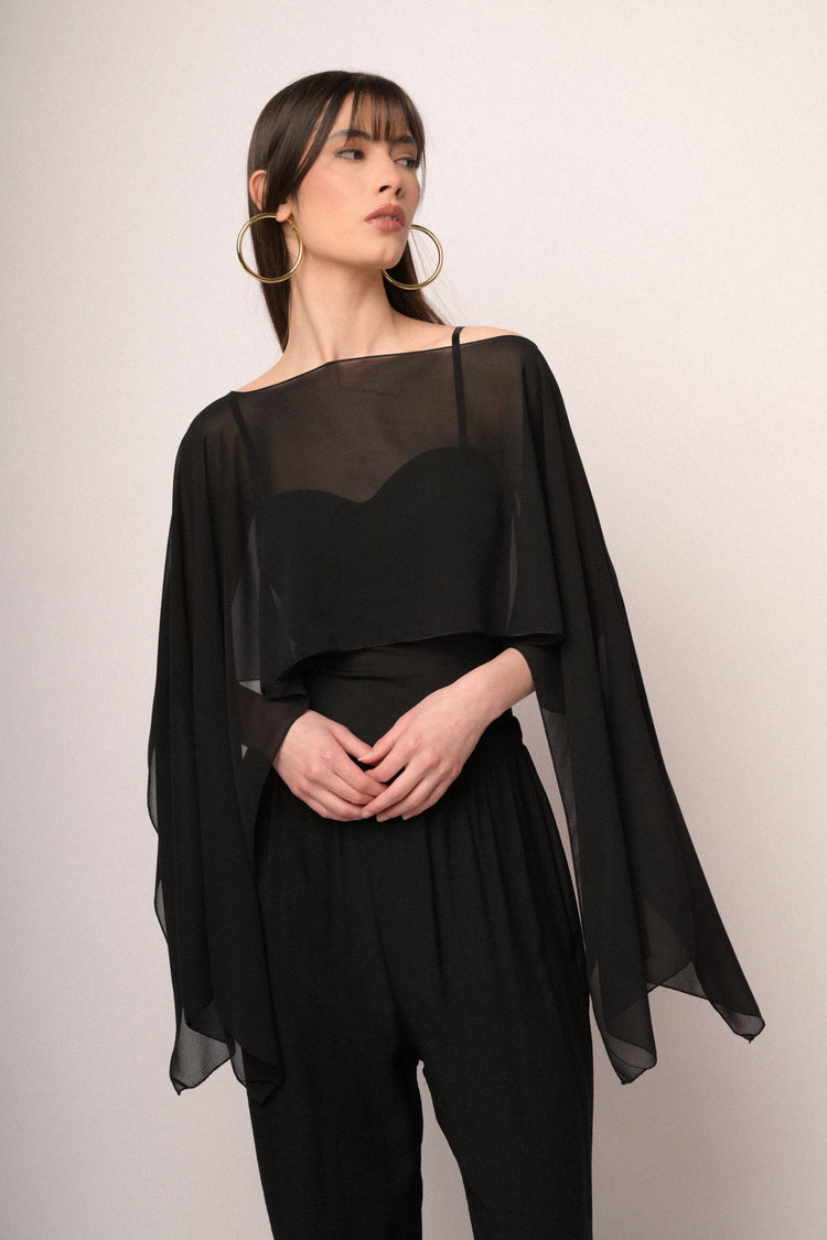 Black tulle fluid shrug